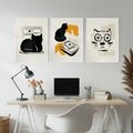 Zestaw obrazy w ramie, plakaty - kot, ilustracja, grafika - rama biała