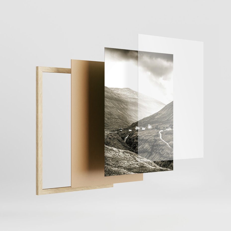 Zestaw obrazy w ramie, plakaty - krajobraz, zwierzę, góry - rama drewno