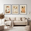 Zestaw obrazy w ramie, plakaty - zwierzęta, kot, pies - rama czarna