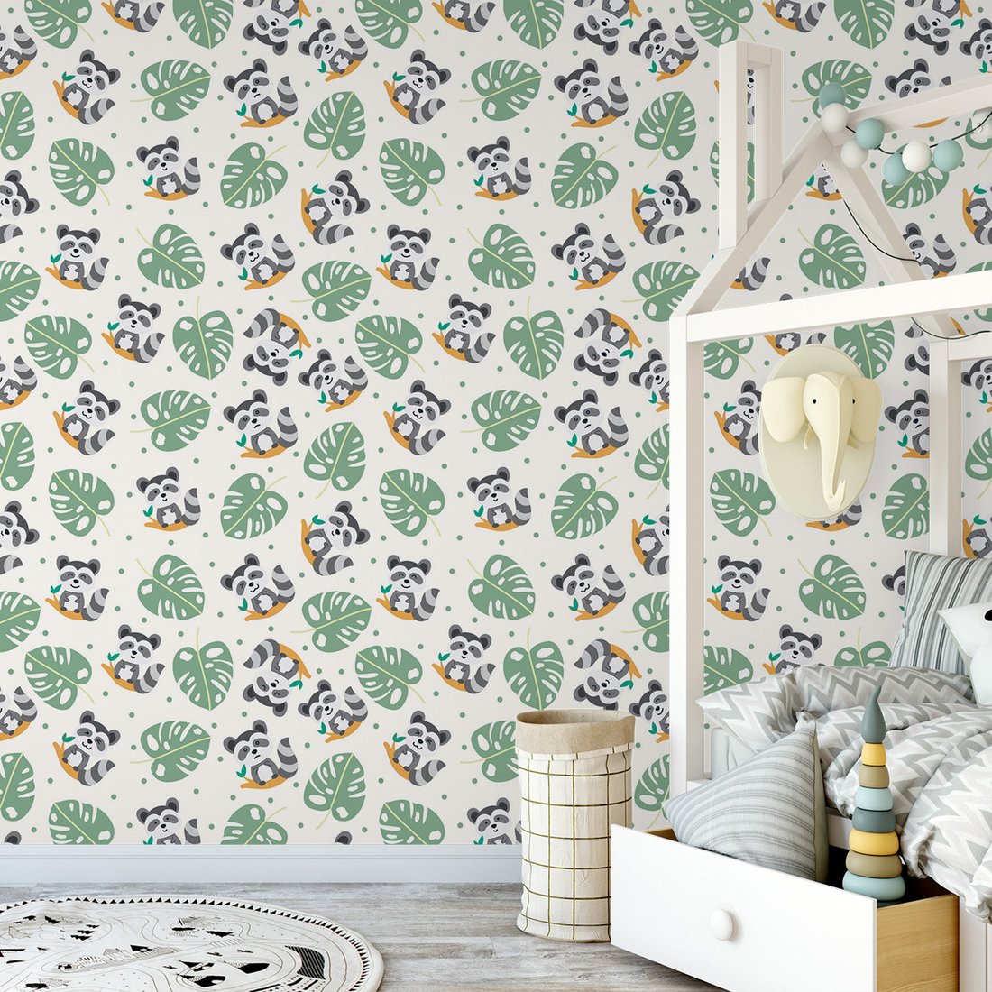 Tapeta - dziecięca, szop, liście