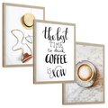 Zestaw obrazy w ramie, plakaty - vintage, kawa, tekst - rama drewno