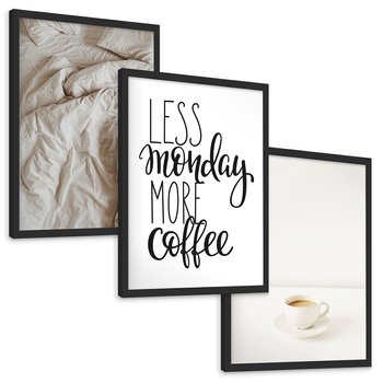 Zestaw obrazy w ramie, plakaty - kawa, łóżko, minimalizm - rama czarna