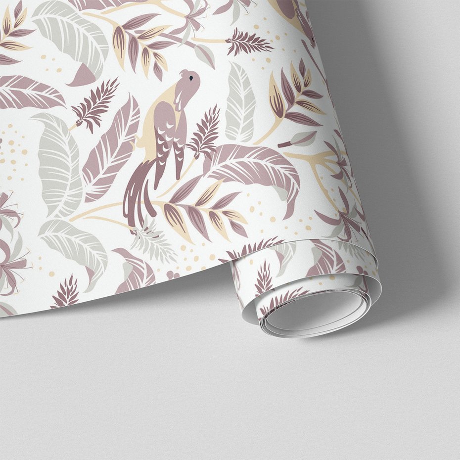 Tapeta - liście, ptaki, kwiaty