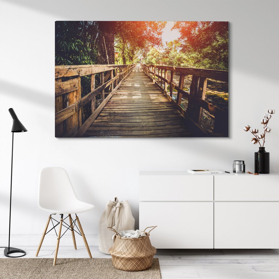 Obraz na płótnie - most drewniany, natura, zieleń