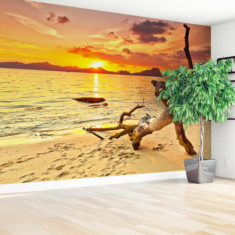 Fototapeta - plaża, zachód słońca, morze