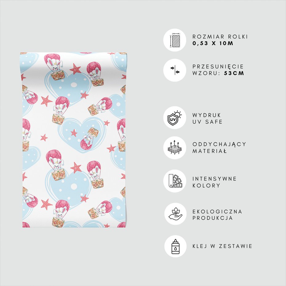 Tapeta - dziecięca, królik, serce, gwiazda