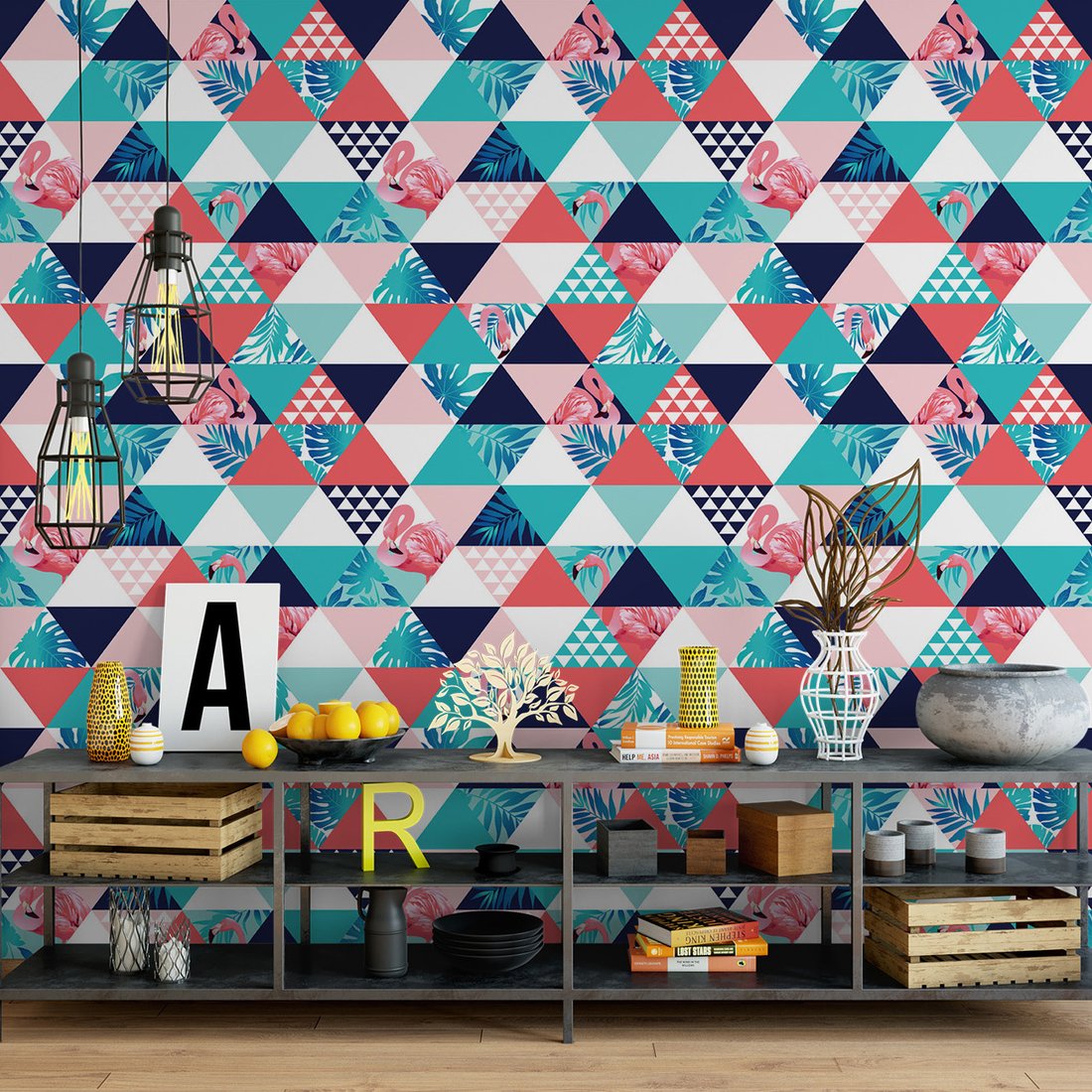 Tapeta - flaming, trójkąt, liście