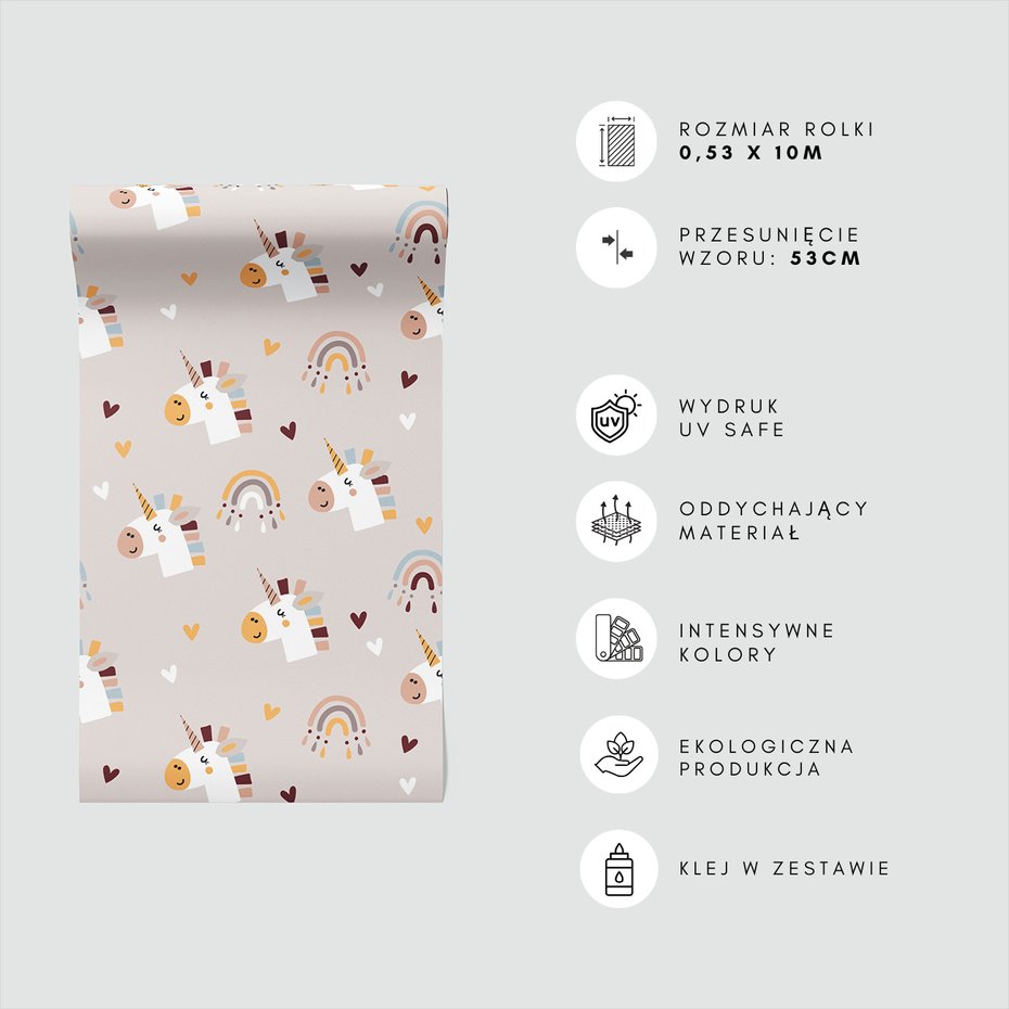 Tapeta - dziecięca, jednorożce, tęcze,