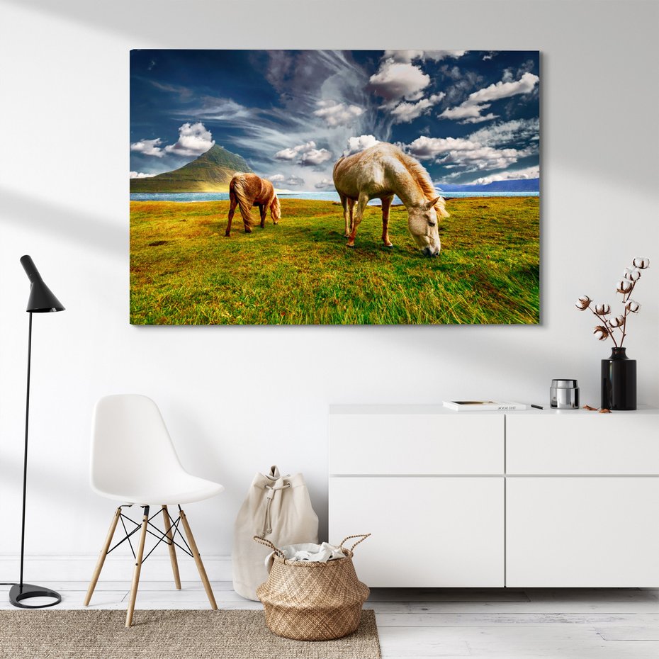 Obraz na płótnie - konie, natura, góry