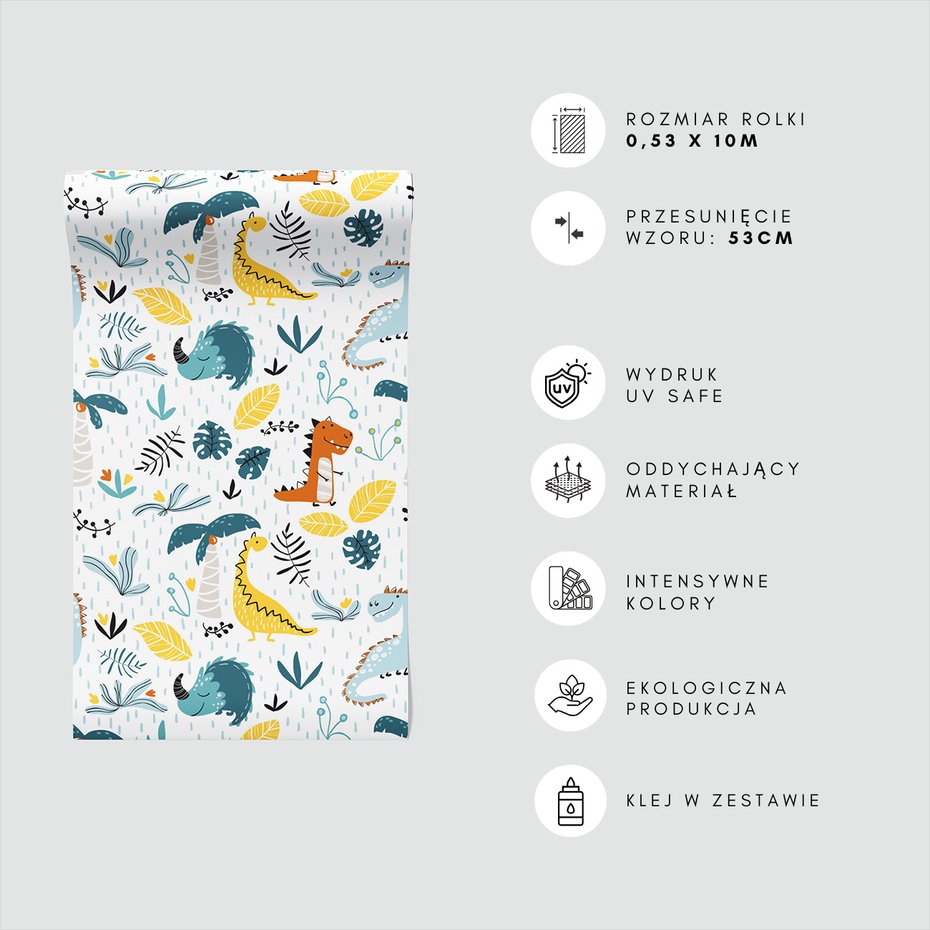 Tapeta - dziecięca, dinozaury, liście, palmy