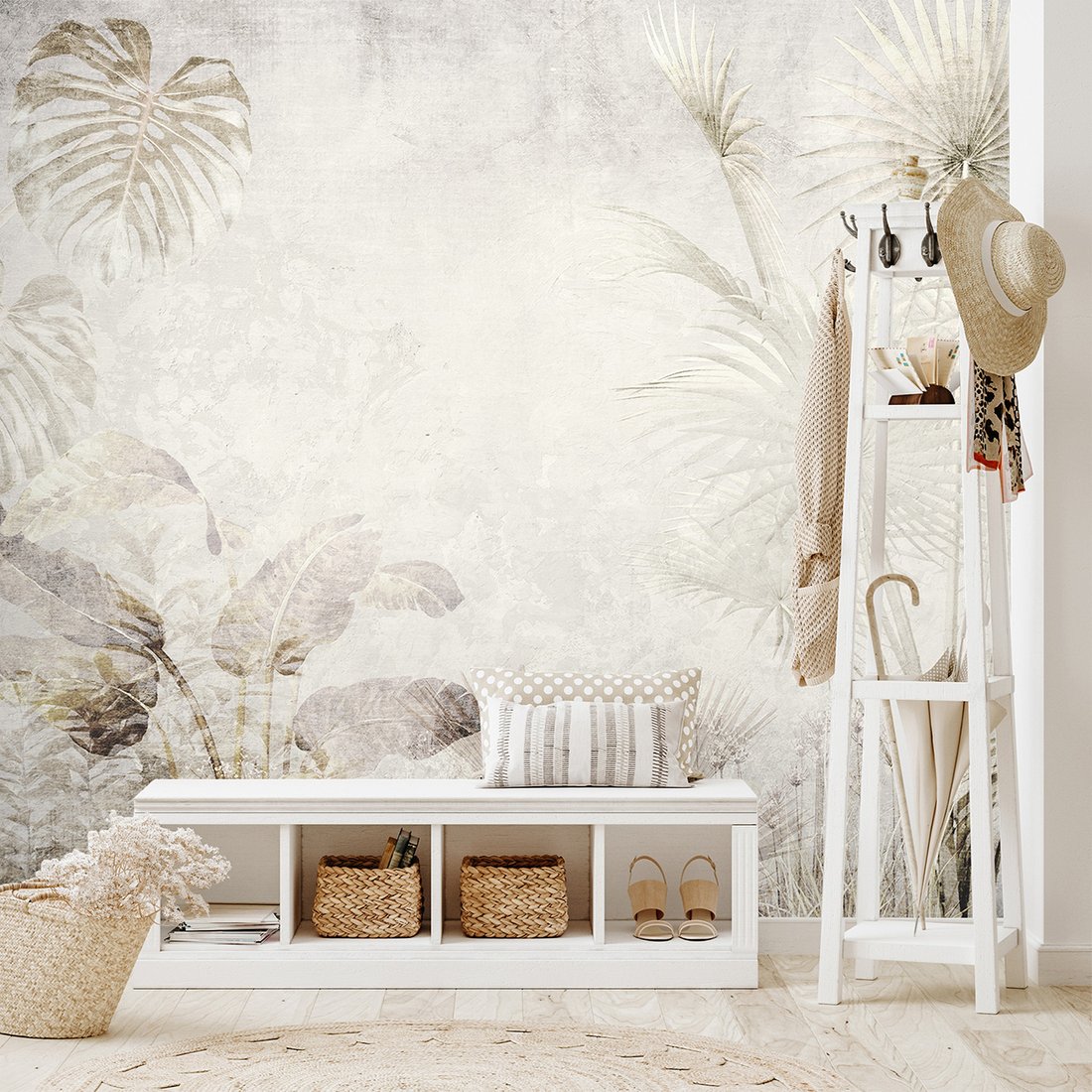 Fototapeta - beton, palmy, liście