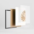 Zestaw obrazy w ramie, plakaty - złoty, liść, ananas - rama czarna