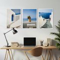 Zestaw obrazy w ramie, plakaty - Grecja, morze, Santorini - rama biała
