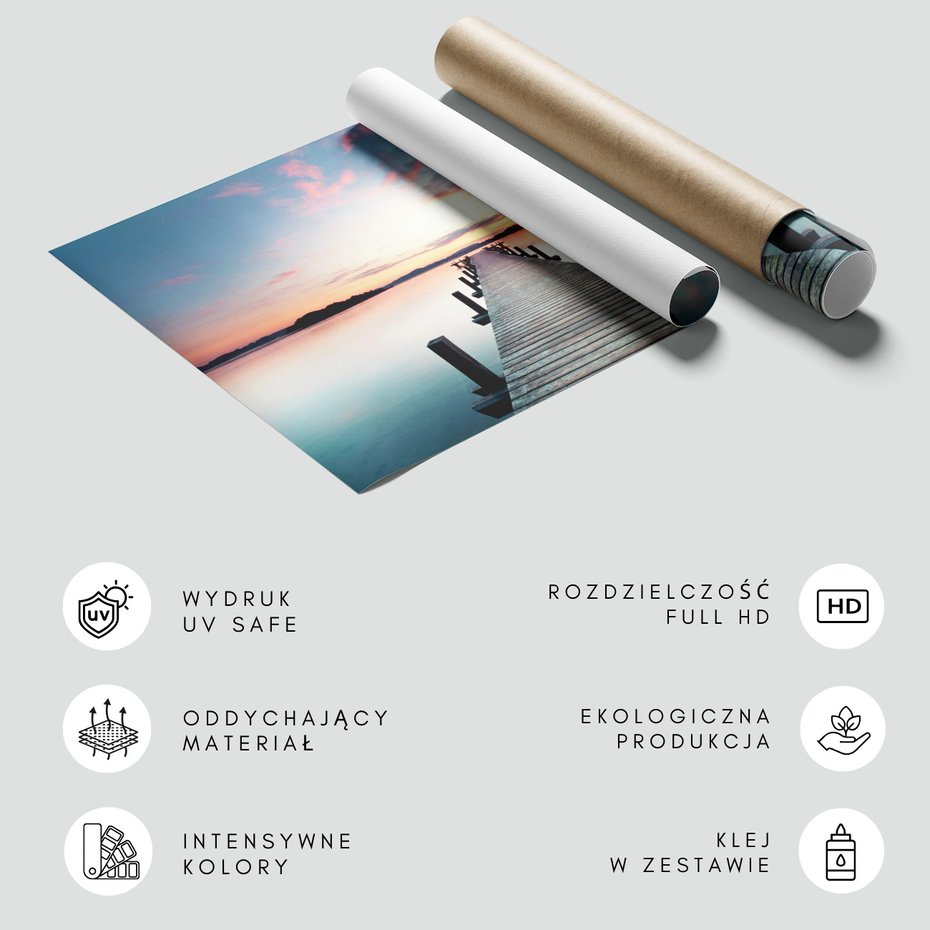 Fototapeta - jezioro, pomost, zachód słońca