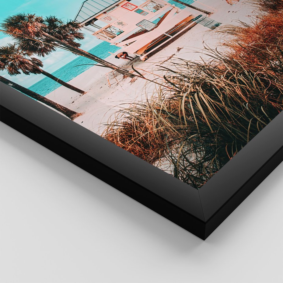 Zestaw obrazy w ramie, plakaty - plaża, palmy, lato - rama czarna