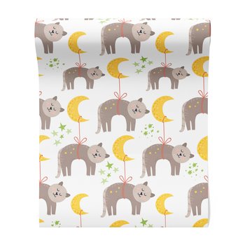 Tapeta - dziecięca, kot, księżyc, gwiazdy