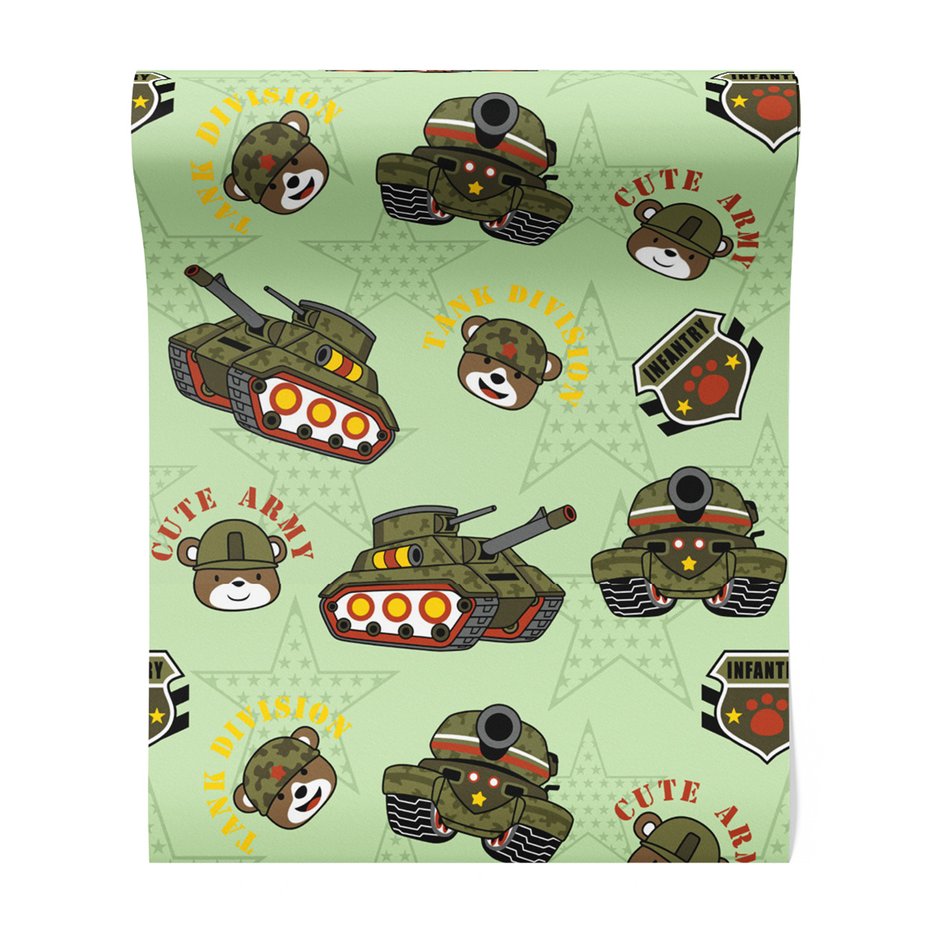 Tapeta - dziecięca, czołgi, misie, gwiazdy