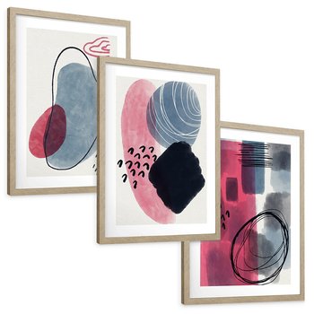 Zestaw obrazy w ramie, plakaty - abstrakcja, pastelowe, plamy, - rama drewno
