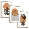 Zestaw obrazy w ramie, plakaty - liście, abstrakcja, okrąg - rama drewno