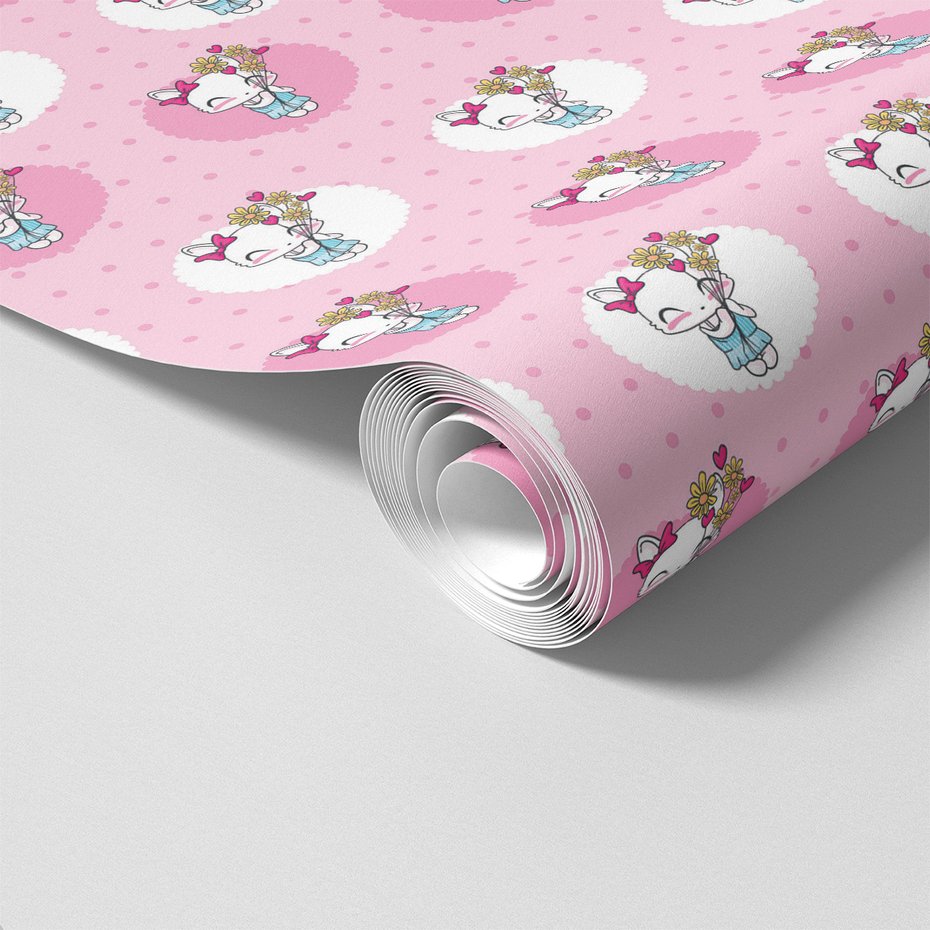 Tapeta - dziecięca, kotek, kwiaty,