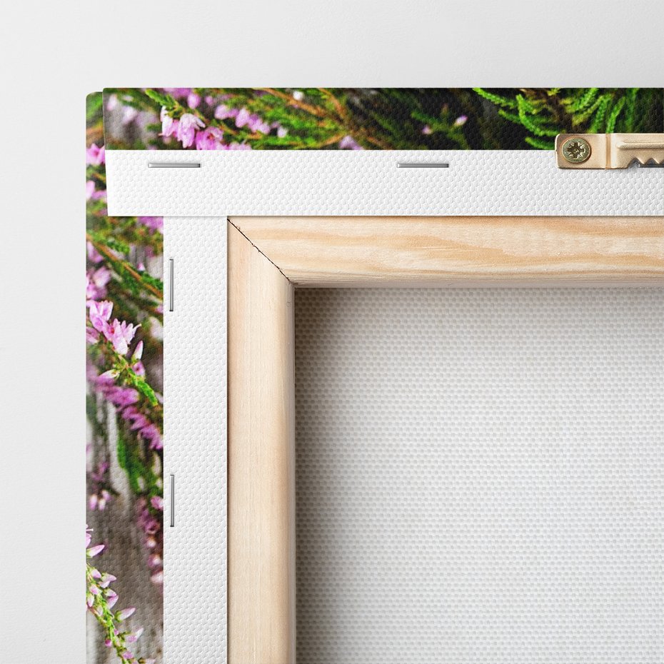 Obraz na płótnie - kwiaty, wrzos, drewno