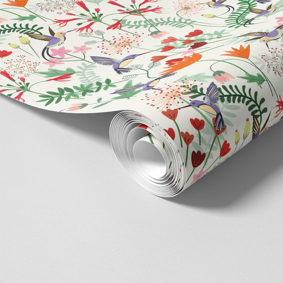 Tapeta - kwiaty, kolibry, liście