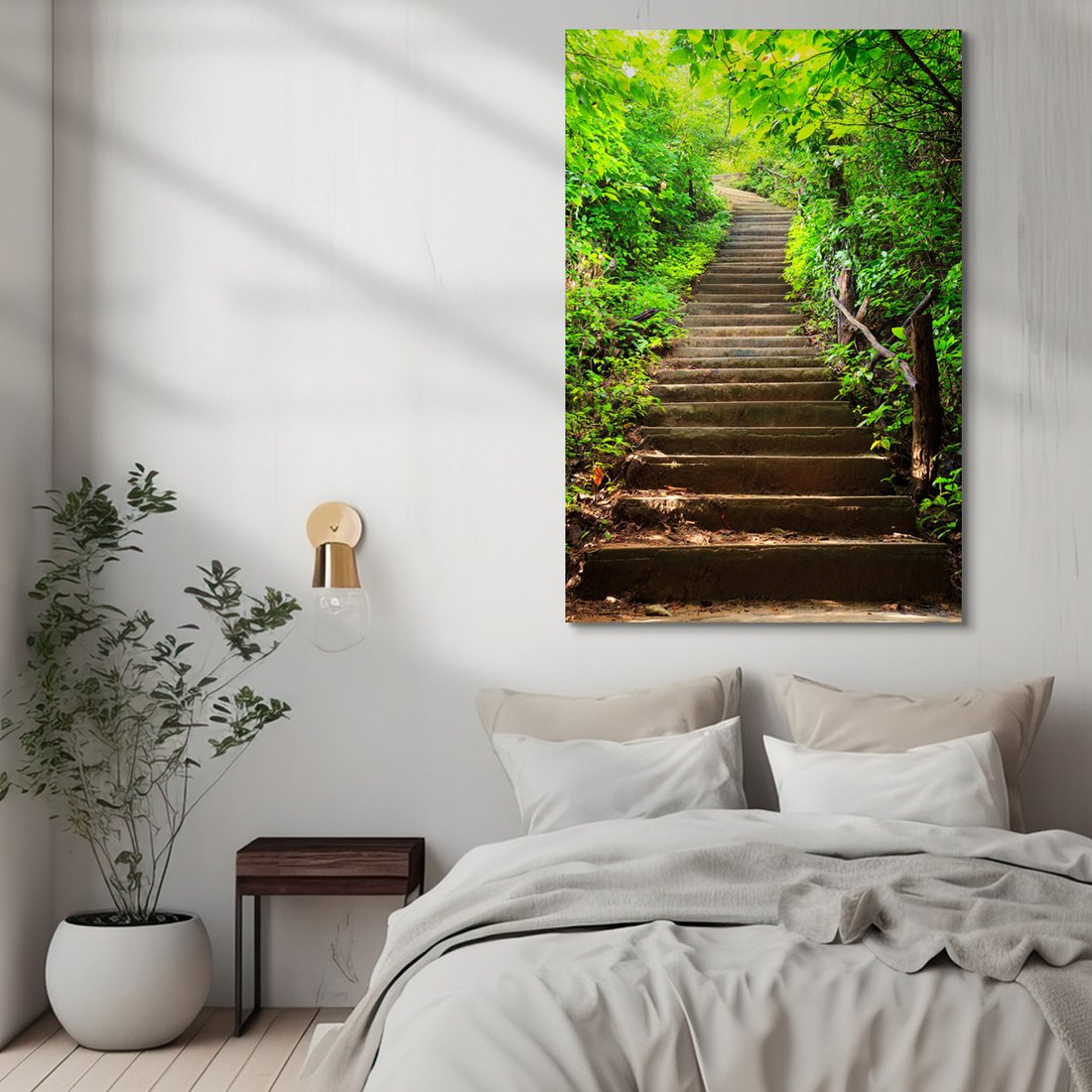 Obraz na płótnie - schody, las, zieleń