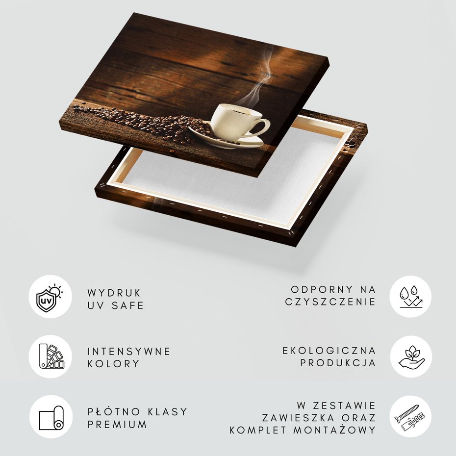 Obraz na płótnie - kawa, ziarna, filiżanka