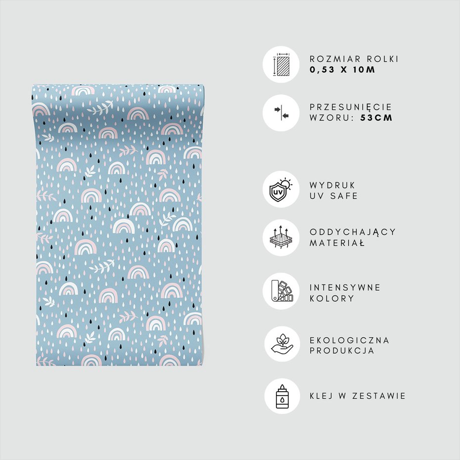Tapeta - dziecięca, tęcza, deszcz, liście