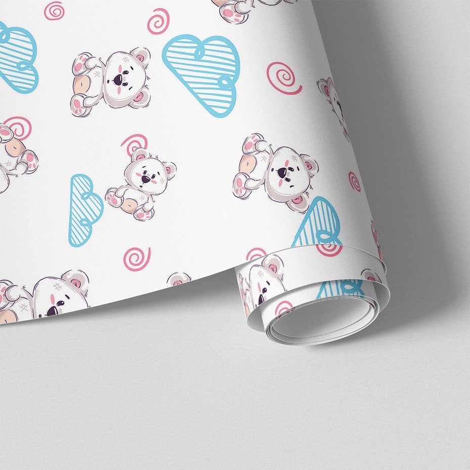 Tapeta - dziecięca, niedźwiedź, chmura, spirala