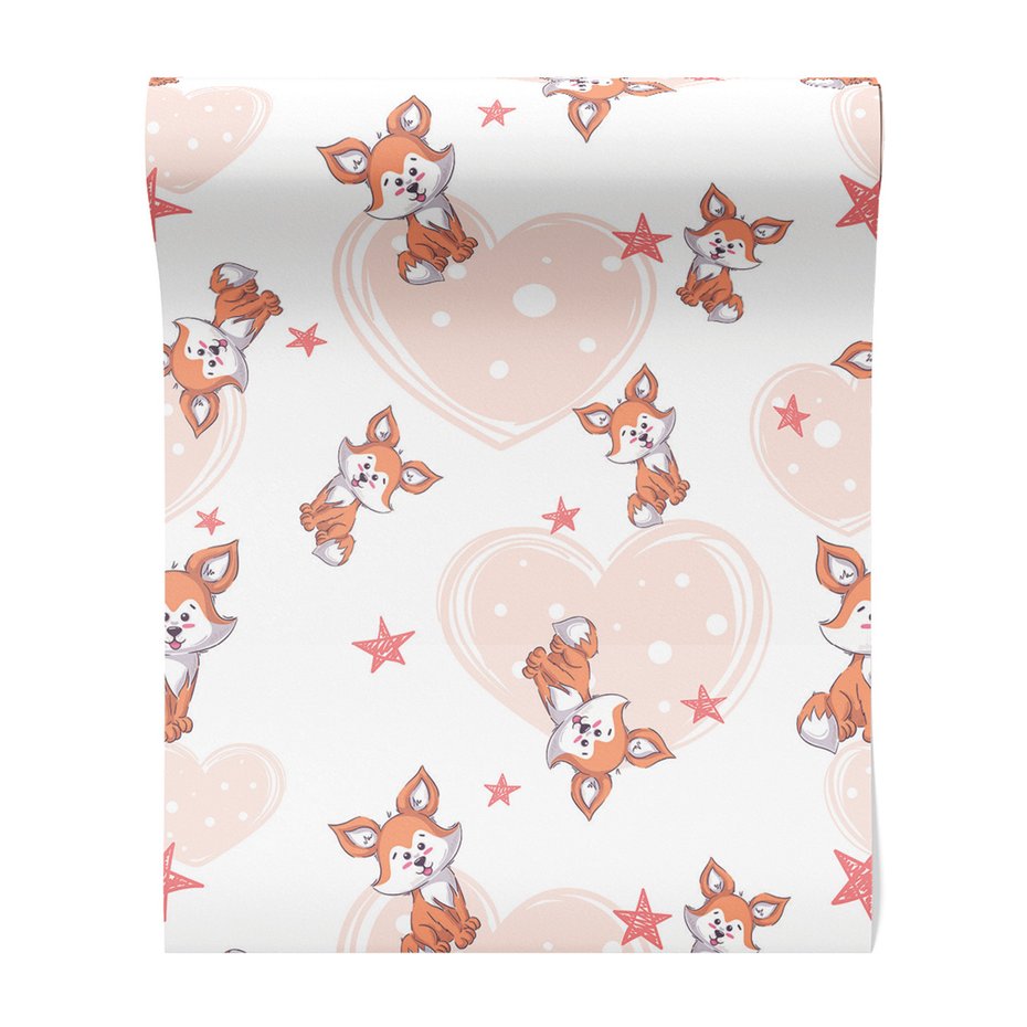 Tapeta - dziecięca, lisy, serca, gwiazdy