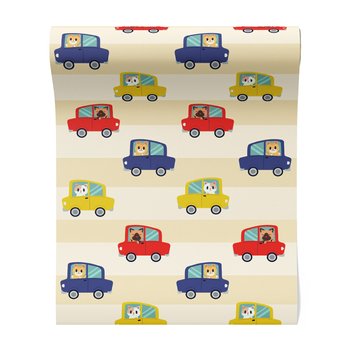 Tapeta - dziecięca, samochody, koty, tło