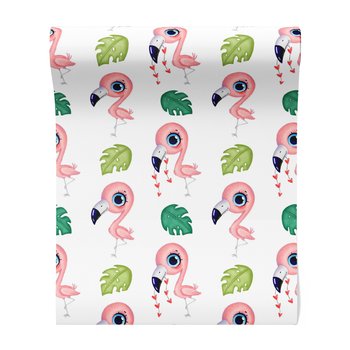 Tapeta - dziecięca, flaming, liść, serce