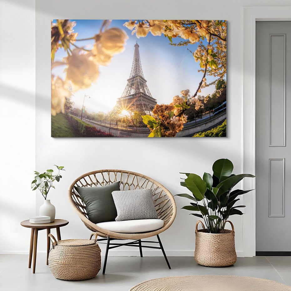 Obraz na płótnie - Wieża Eiffla, Paryż, kwiaty