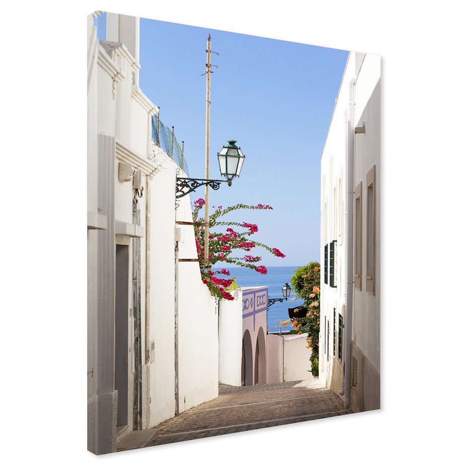 Obraz na płótnie - uliczka, kwiaty, biały