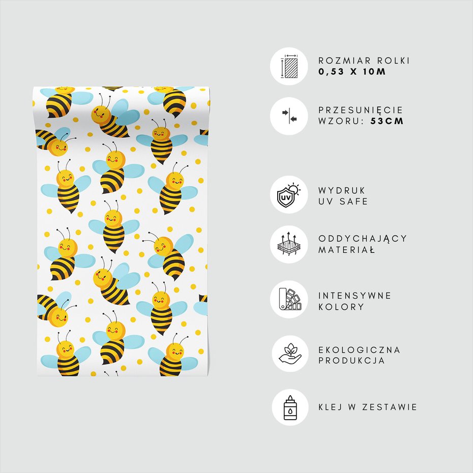 Tapeta - dziecięca, pszczoły, kropki, tło