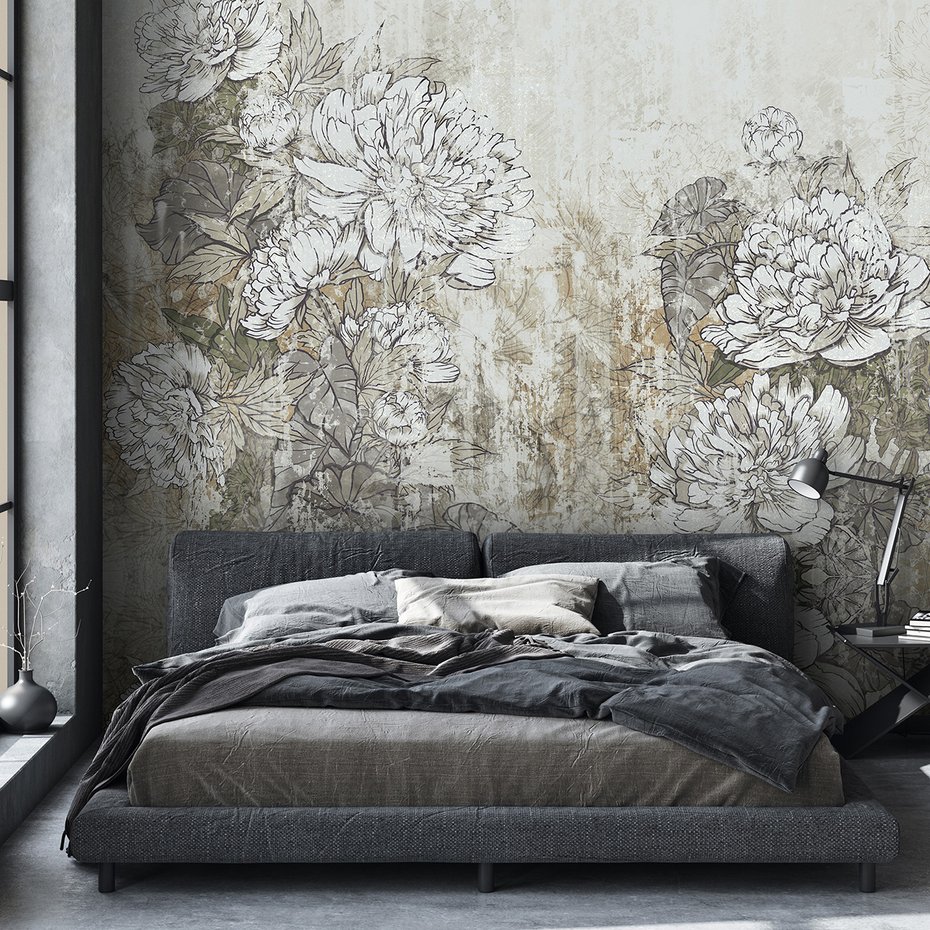 Fototapeta - loft, kwiaty, mural