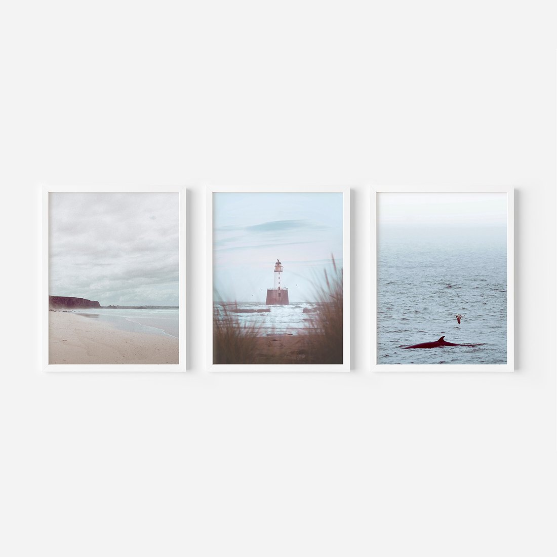 Zestaw obrazy w ramie, plakaty - morze, plaża, krajobraz - rama biała