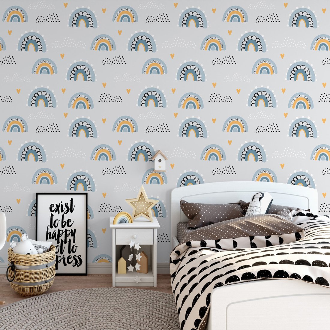 Tapeta - dziecięca, tęcza, chmura, serce