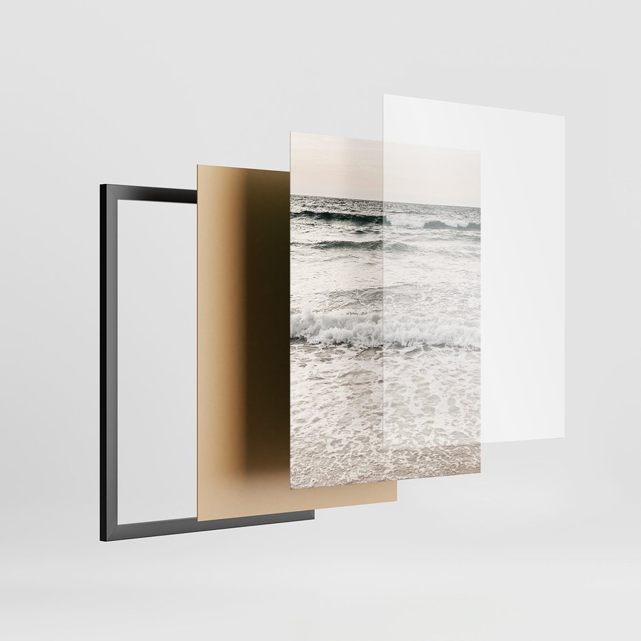 Zestaw obrazy w ramie, plakaty - plaża, piasek, morze - rama czarna
