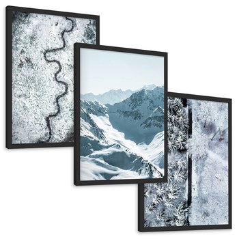 Zestaw obrazy w ramie, plakaty - zima, śnieg, góry - rama czarna