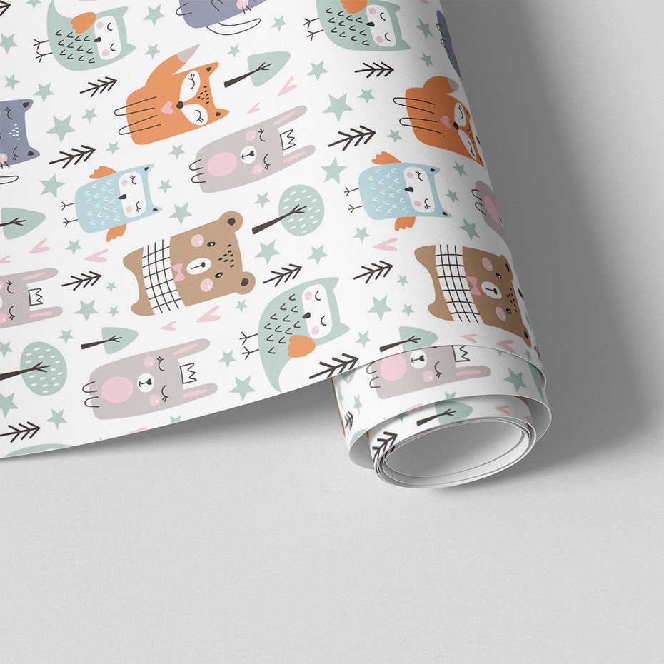 Tapeta - dziecięca, zwierzęta, drzewa, gwiazdy