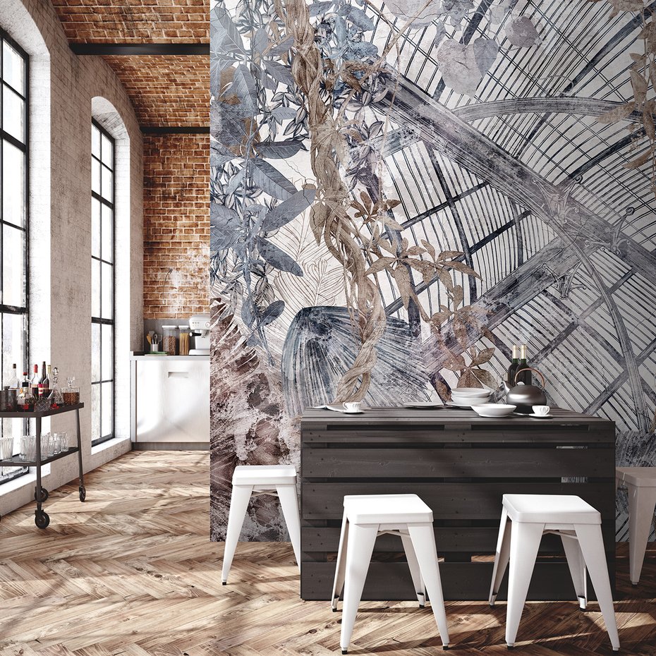 Fototapeta - loft, kwiaty, mural