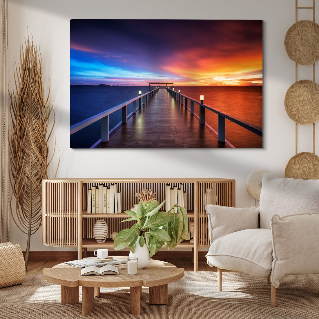 Obraz na płótnie - morze, zachód słońca, molo