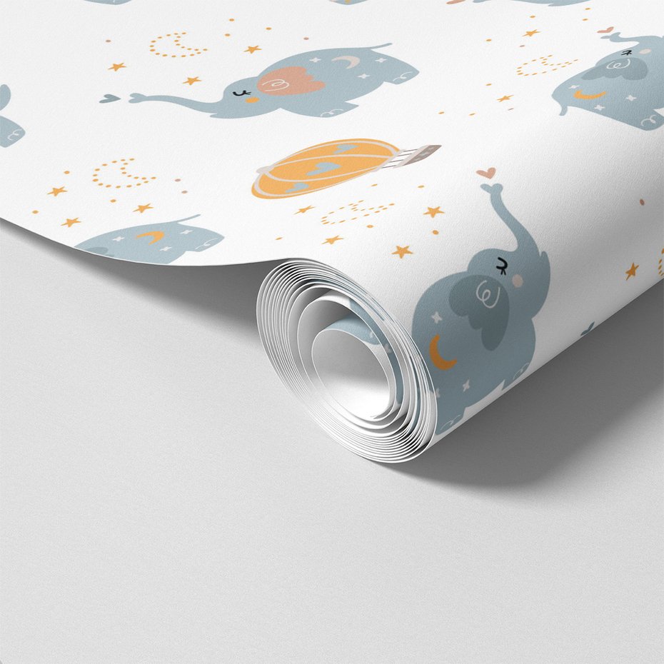 Tapeta - dziecięca, słonie, balony, gwiazdy