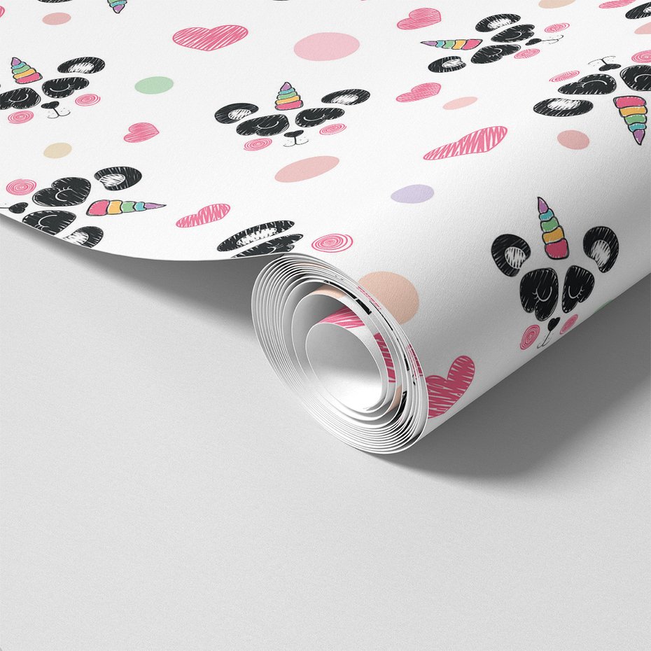 Tapeta - dziecięca, panda, jednorożec, serca