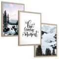 Zestaw obrazy w ramie, plakaty - góry, zima, lasy - rama drewno