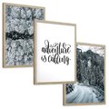 Zestaw obrazy w ramie, plakaty - zima, śnieg, las - rama drewno