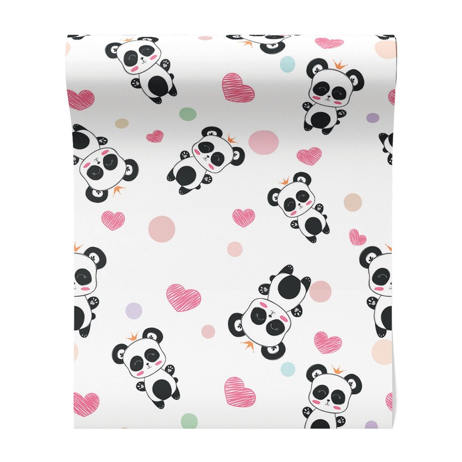 Tapeta - dziecięca, panda, serca, korony