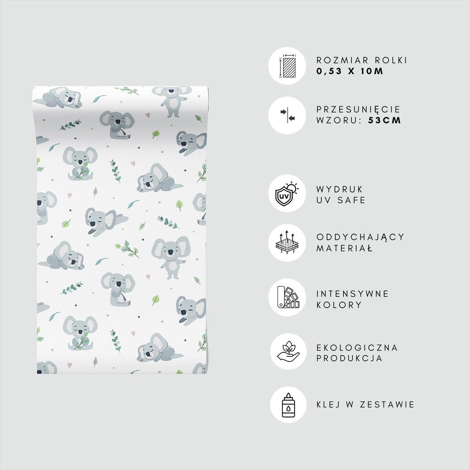 Tapeta - dziecięca, koala, liście, serca